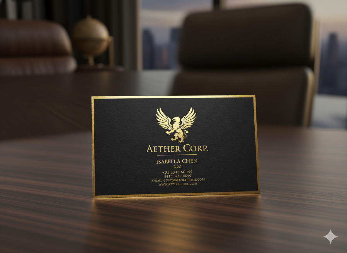 Hot foil stamping in gold on business card